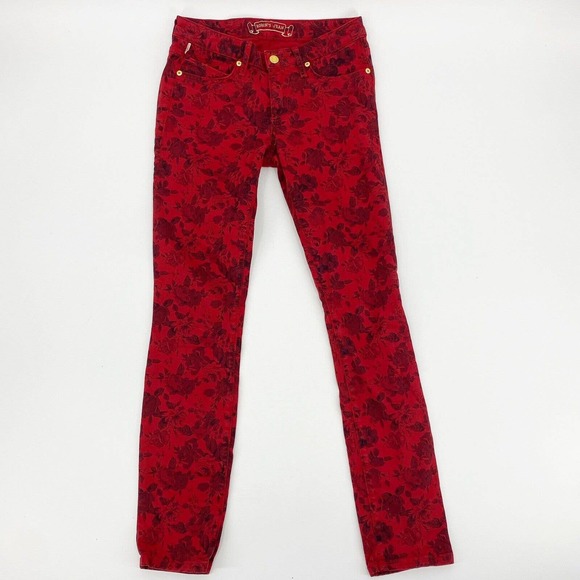 Robin's Jean Jane Skinny Floral Jeans Red Sz 26 - Picture 1 of 5
